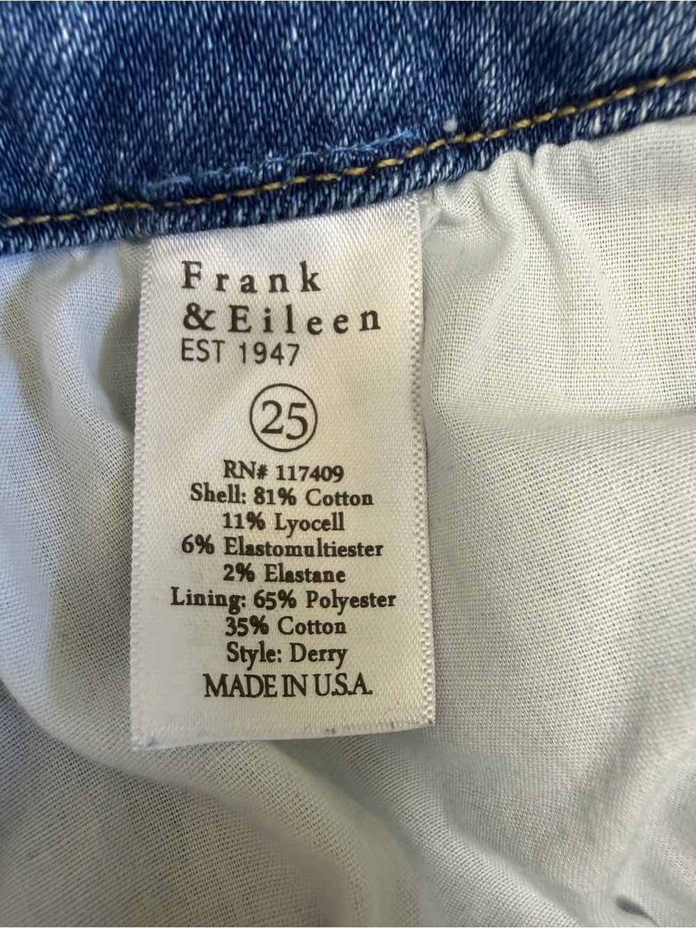 Frank & Eileen Derry Signature Jean Straight Frayed Hem Denim Jean Size 25 - Picture 11 of 13